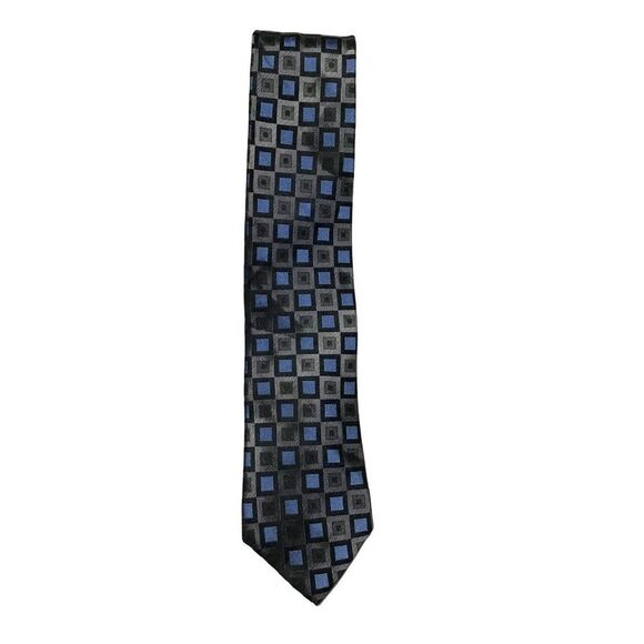 5/$10 Kenneth Cole Reaction Blue Silver Geometric Silk Tie - Picture 1 of 5